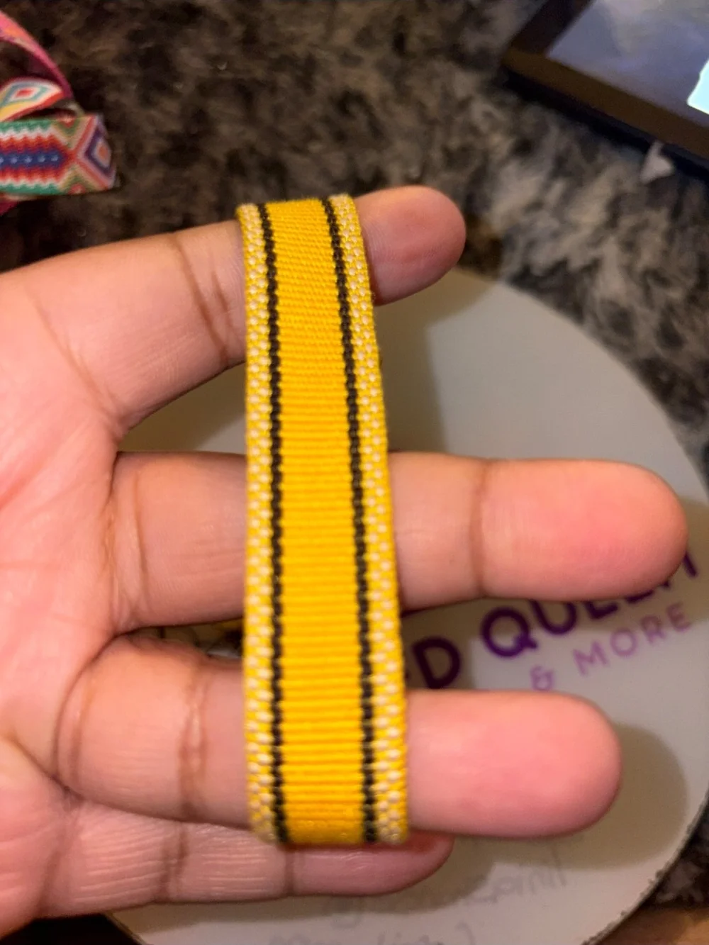 Yellow and Black Striped Tassel Hair Woven Bracelet